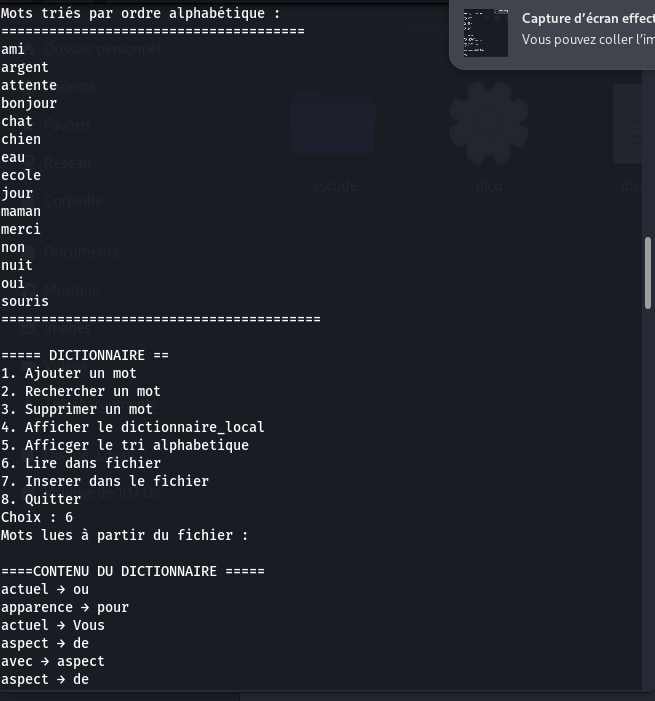 Affichage des définitions